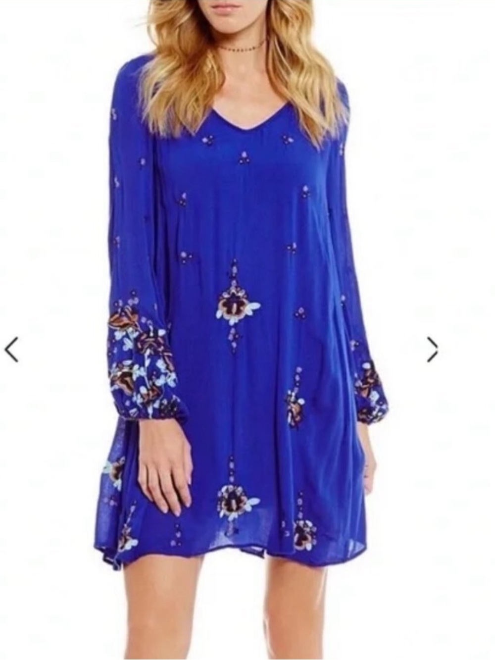 $128 FREE PEOPLE Cobalt Blue Oxford Embroidred Dress, Size Small